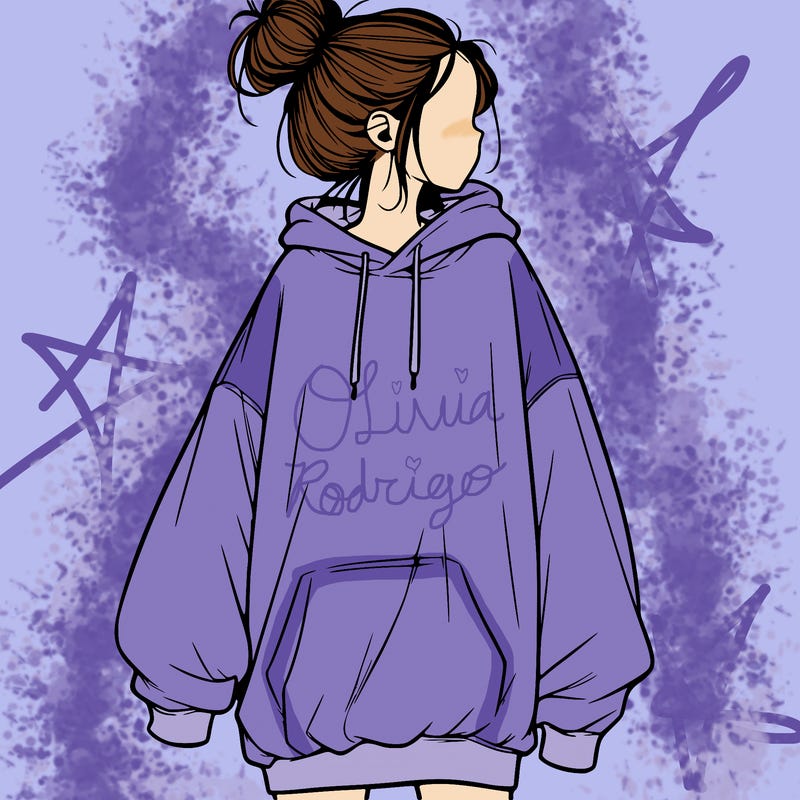 realistic girl with a oversized sweatshirt on and a bun