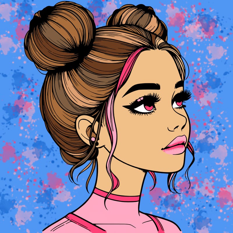 realistic girl with buns on the top of her head