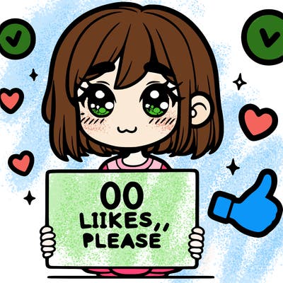 a girl with a sign saying 100 likes, please