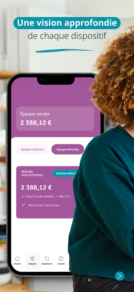 Interface de l'application mobile CA ELS affichant les soldes des comptes épargne retraite et épargne salariale