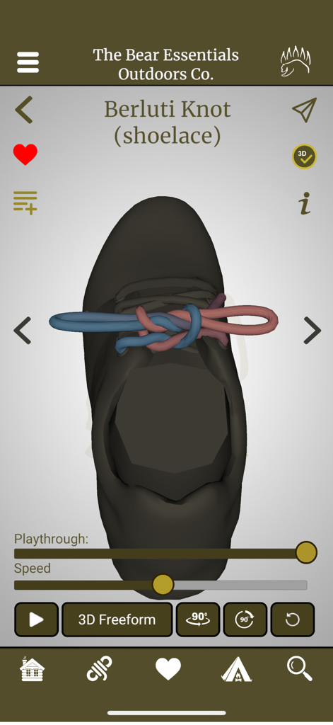 Animation 3D interactive d'un nœud de lacet Berluti sur une chaussure