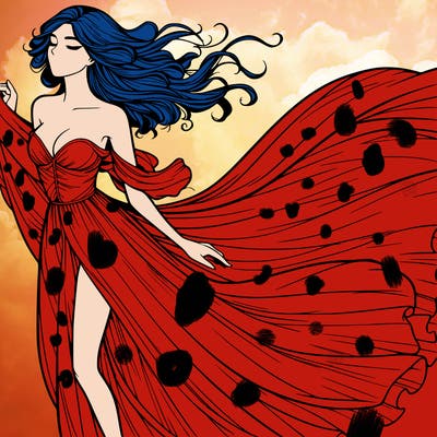 realistic woman in dress flowing the the wind