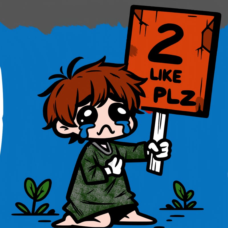 small poor toddler crying with sign that says 2 like plz