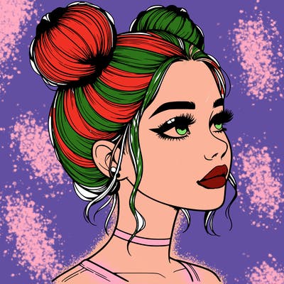 realistic girl with buns on the top of her head