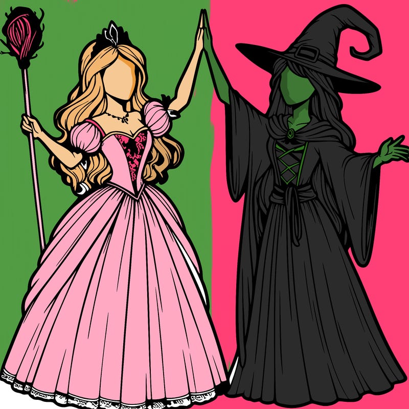 detailed realistic split of a princess and a witch