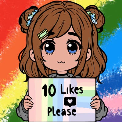 a girl with a sign saying 10 likes please