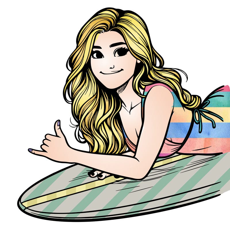 realistic girl, surfing