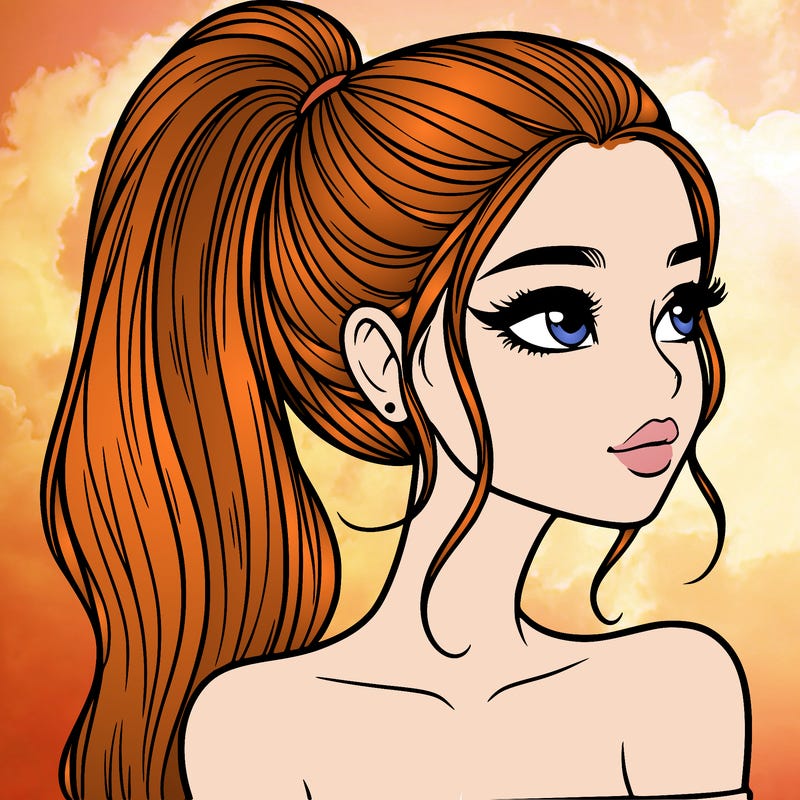 a beautiful and realistic girl with a high pony tail