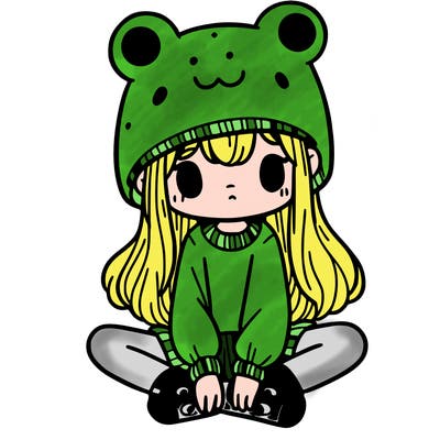 a girl wearing a frog hat and some frog socks