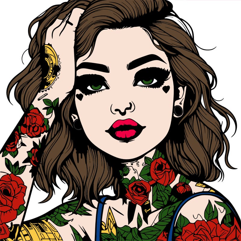 realistic girl with tattoos all over