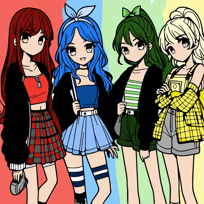 teen manga girls group of 4