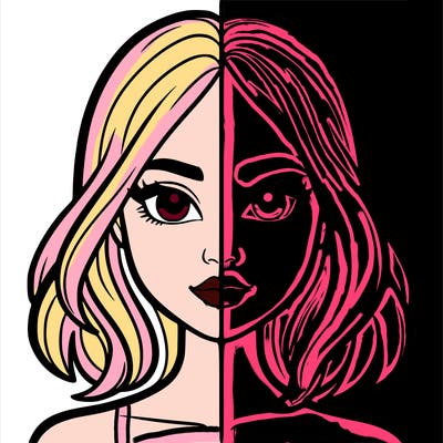 a woman divided in half