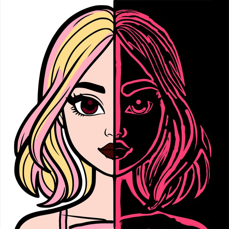 a woman divided in half