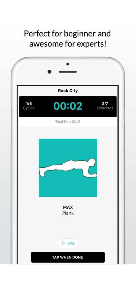 Calisthenics Workout Routines - Interface of the Calisthenics Workout Routines app showing a plank exercise with a timer and cycle counter.