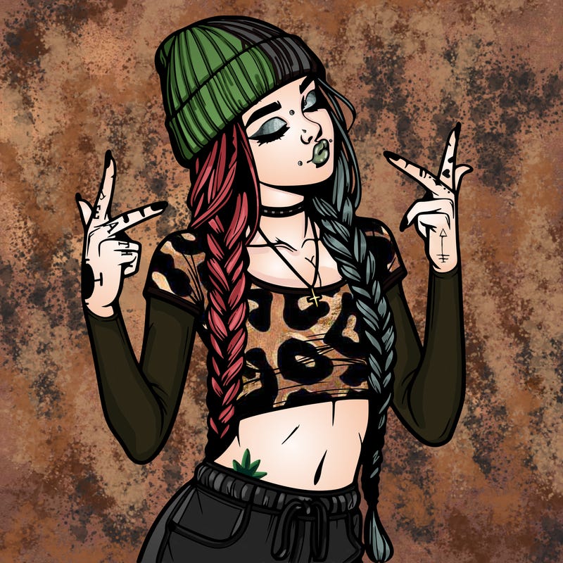 realistic teenage girl with braids and a beanie and crop top doing 🫶🏼