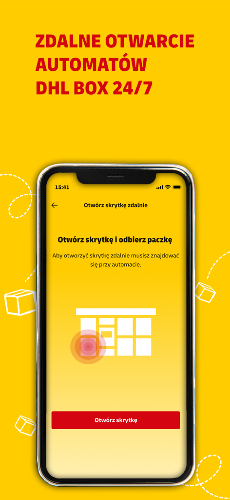 Moj DHL App-Oberfläche zur Fernöffnung von Paketboxen