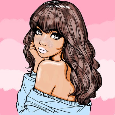 realistic girl with bangs looking over her shoulder