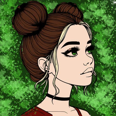 realistic girl with buns on the top of her head