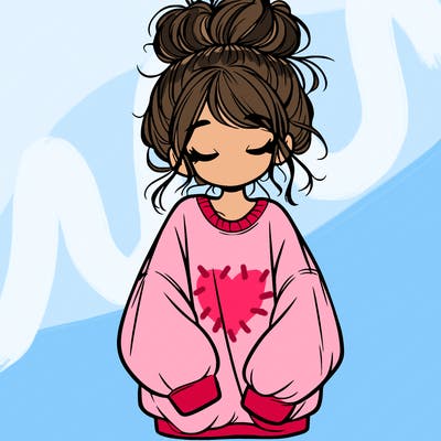 girl with baggy sweatshirt and messy bun