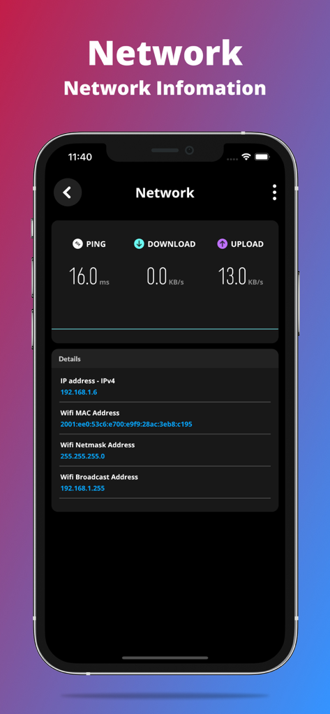 G-CPU:Monitor CPU, RAM, Widget - G-CPU mobile app interface showing network diagnostics including ping upload speeds and IP address details