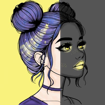 realistic girl with buns on the top of her head