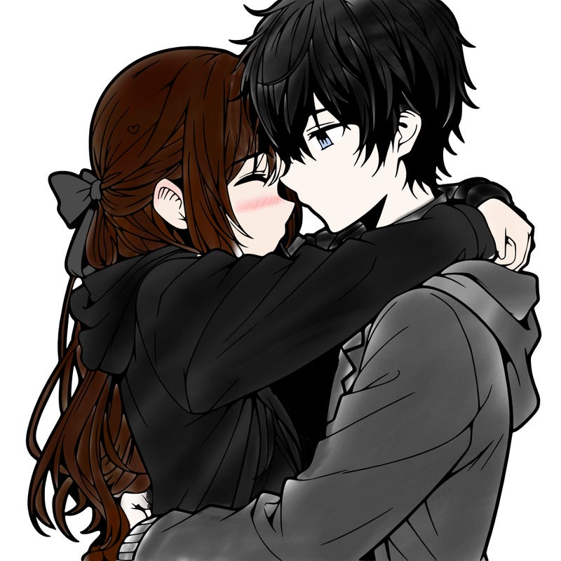 anime couple hugging