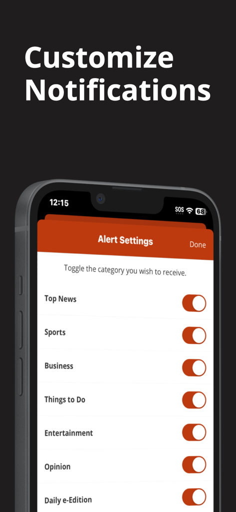 The Morning Journal - Interface for customizing notification alerts in The Morning Journal app