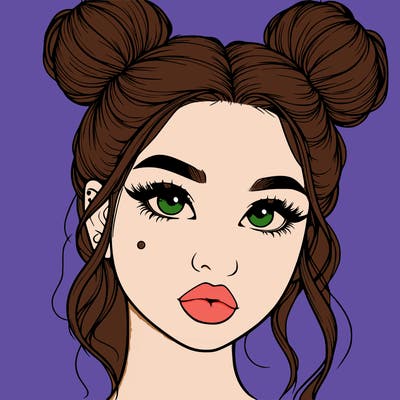 realistic girl with two buns on her hair and lips