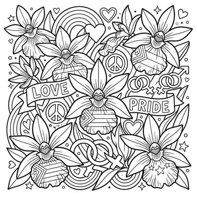 Immerse yourself in a vibrant celebration of love and diversity with this unique Zygopetalum Orchids and Pride coloring page. Discover beautiful floral designs intertwined with iconic symbols of the LGBTQ+ community, perfect for expressing your creativity.