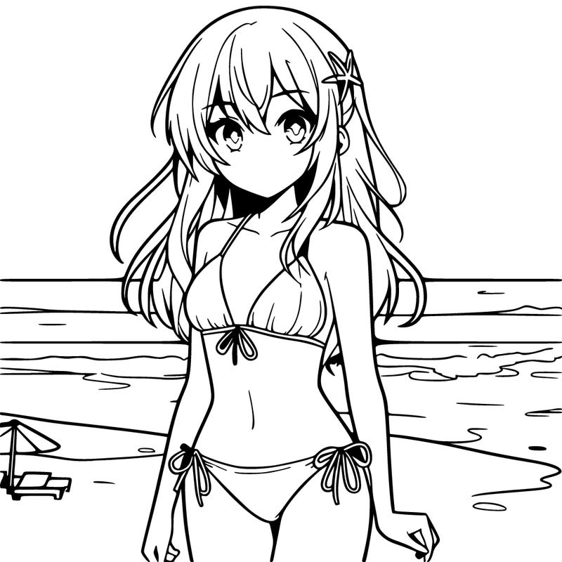 anime girl in a bikini at the beach