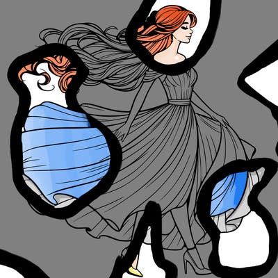 realistic woman in a dress flowing in the wind