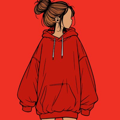realistic girl with a oversized sweatshirt on and a bun