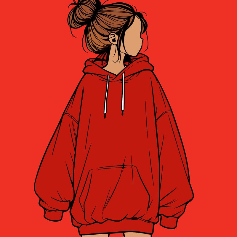 realistic girl with a oversized sweatshirt on and a bun