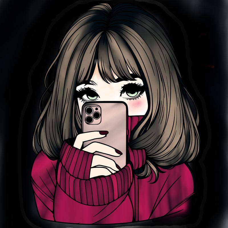 realistic girl with phone hiding their face
