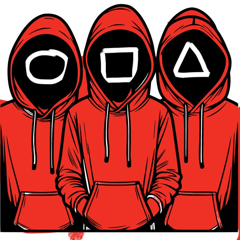 3 faceless people in  hoodies