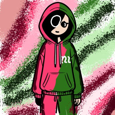 faceless girl in a tracksuit with a hood on and no hair