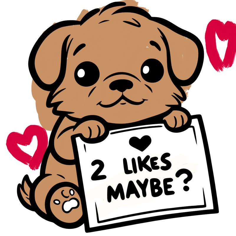 a puppy holding a sign that says 2 likes maybe?