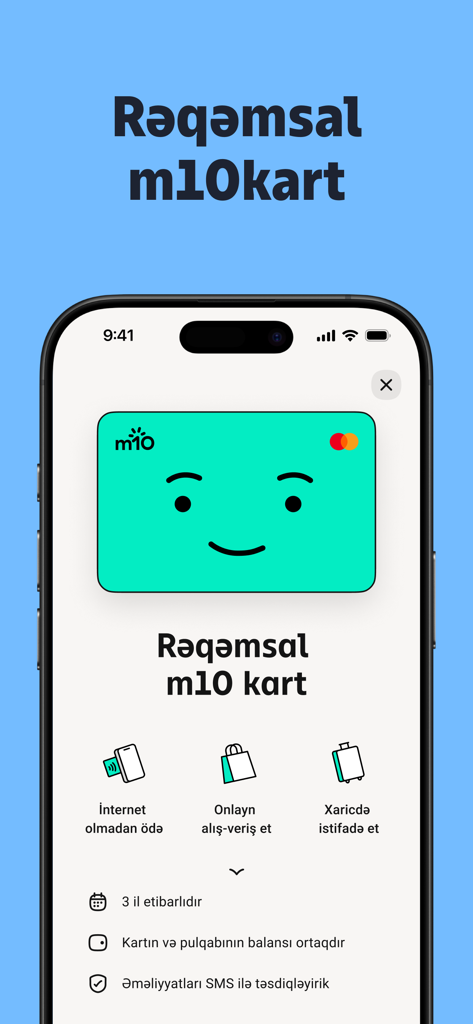 m10 — Digital Wallet - Smartphone screen showing the m10 digital card and payment features