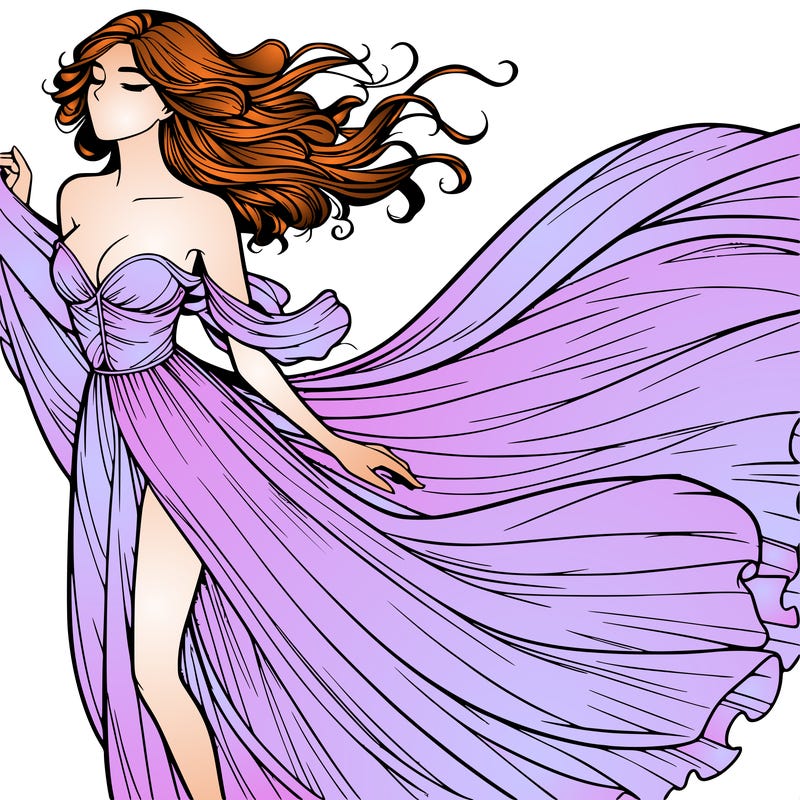 realistic woman in dress flowing the the wind