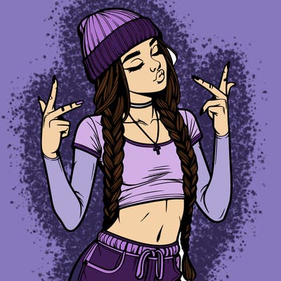 realistic teenage girl with braids and a beanie and crop top doing 🫶🏼