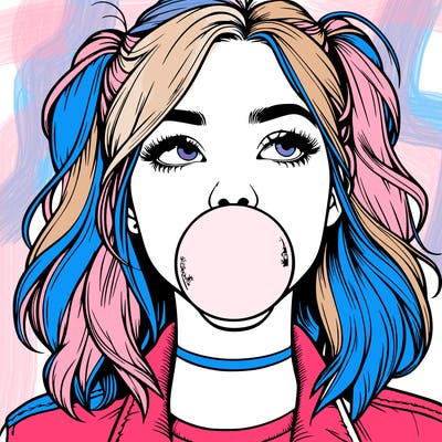 realististic girl blowing bubble -gum