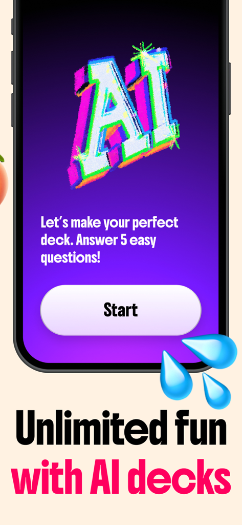 I Have Never: Dirty Game - Schermata di I Have Never Dirty Game che promuove mazzi AI personalizzati per feste sociali