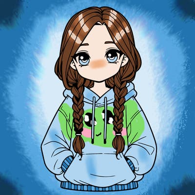 a realistic girl with a oversized hoodie and she has braids