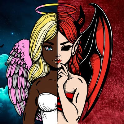 realistic angel half demon