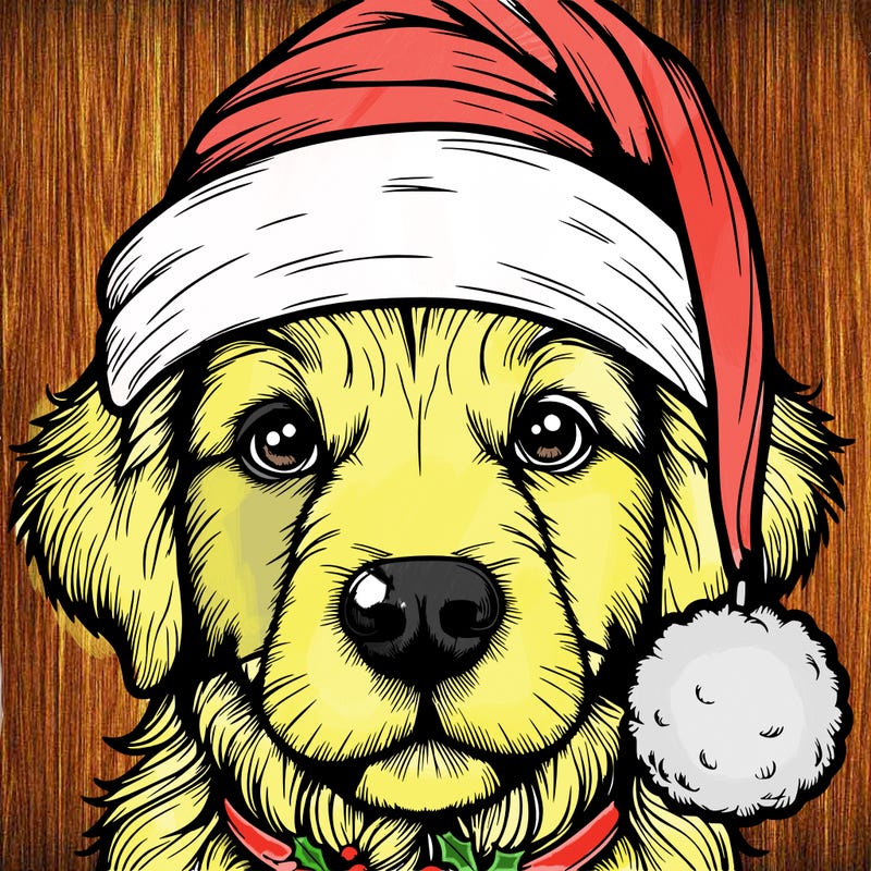 realistic dog with a christmas hat