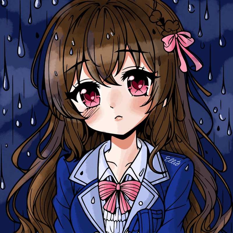 pretty anime girl in the rain