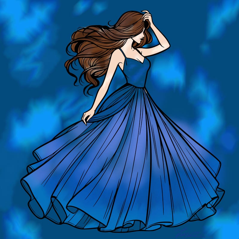 realistic woman with dress flowing in the wind