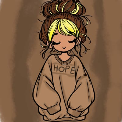 girl with baggy sweatshirt and messy bun