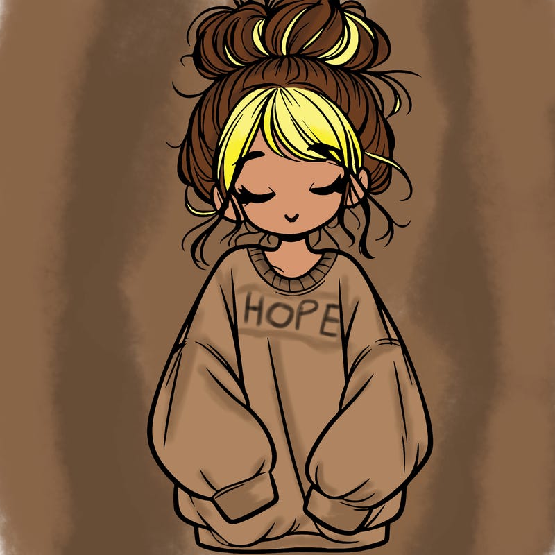 girl with baggy sweatshirt and messy bun