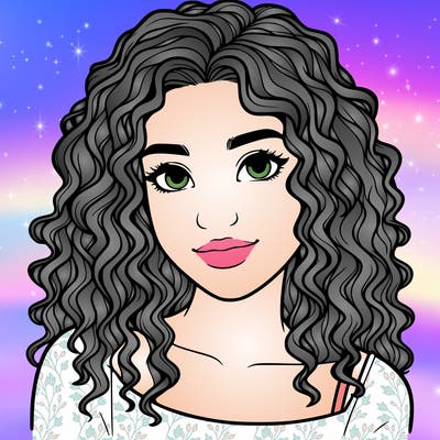 realistic, teenage girl with curly hair